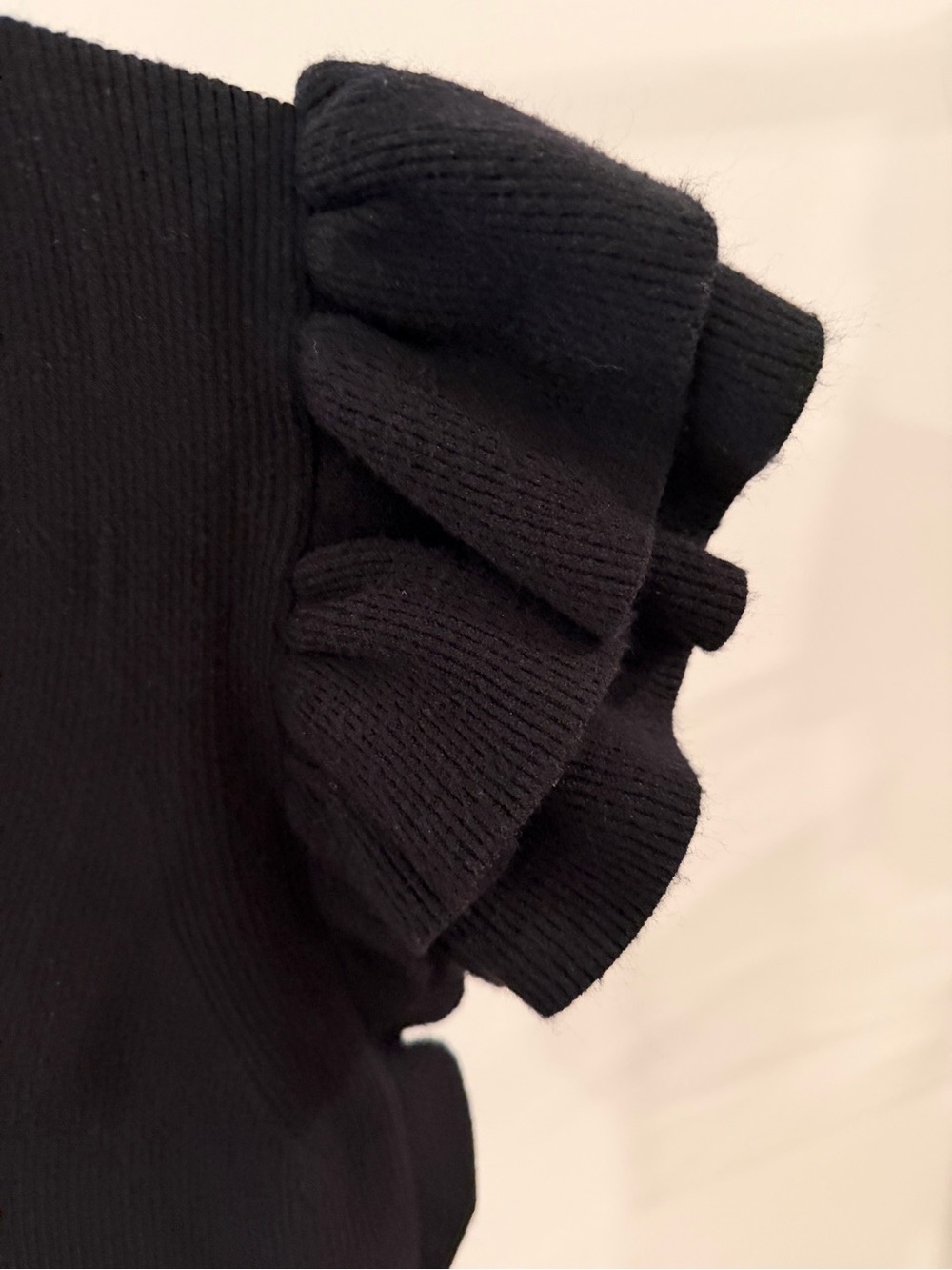 Express Black Ribbed V‑Neck Top with Ruffle Sleeves - Picture 3 of 4